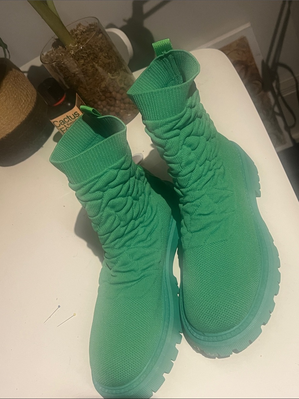 Knit High-Top Boots in Green